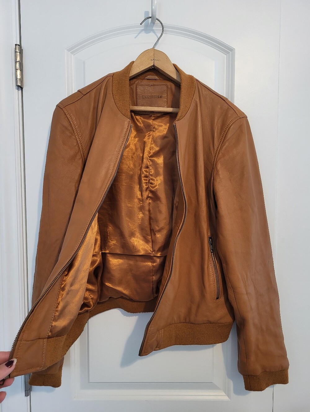 Tan Leather Bomber Jacket - Women